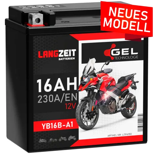 Langzeit Gel Motorradbatterie YB16B-A1 16Ah 12V