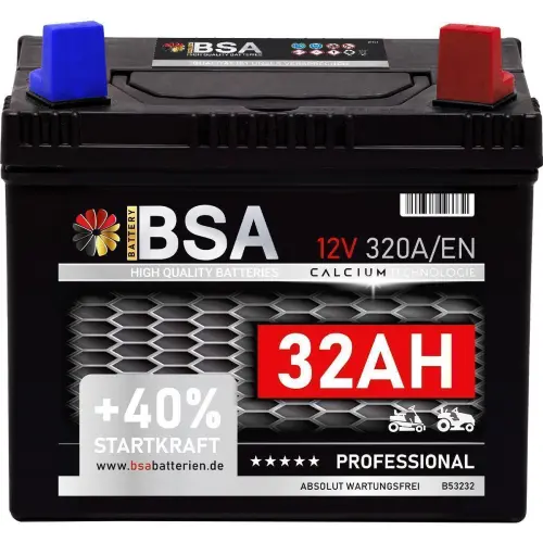 BSA Professional Rasentraktor Starterbatterie 32Ah 12V Frontbild