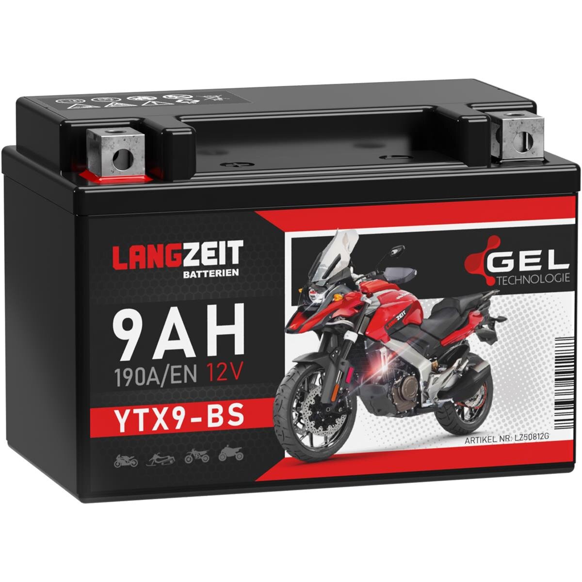 Langzeit Gel Motorradbatterie YTX9-BS 9Ah 12V, 26,90 €