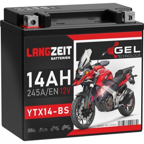 Langzeit Gel Motorradbatterie YTX14-BS 14Ah 12V