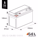 SIGA Bike Gel YTX12A-BS 12Ah 12V Abmessungen