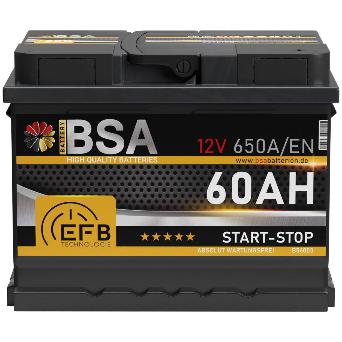 BSA Autobatterie 65Ah 12V 595A/EN +30% mehr Startkraft