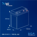 NRG AGM Motorradbatterie YB14L-A2 15Ah 12V Abmessungen