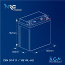 NRG AGM Motorradbatterie YB14L-A2 15Ah 12V