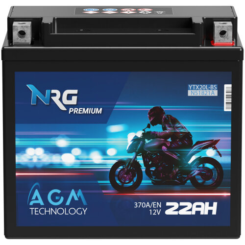 NRG AGM Motorradbatterie YTX20L-BS 22Ah 12V