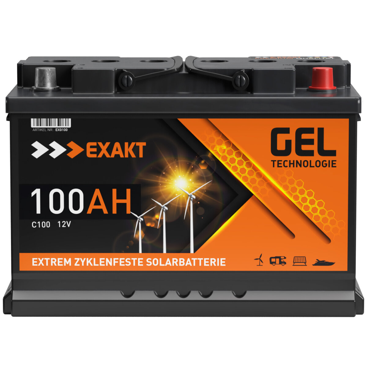 EXAKT GEL Batterie 12V 100Ah Bootsbatterie Marine Schiff Versorgung  Solarbatterie Gelbatterie Gel Akku ersetzt 80Ah 90Ah : :  Elektro-Großgeräte